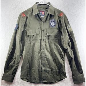 Phat Farm Military Shirt Green Airborne Patches Men's Long Sleeve Button Up